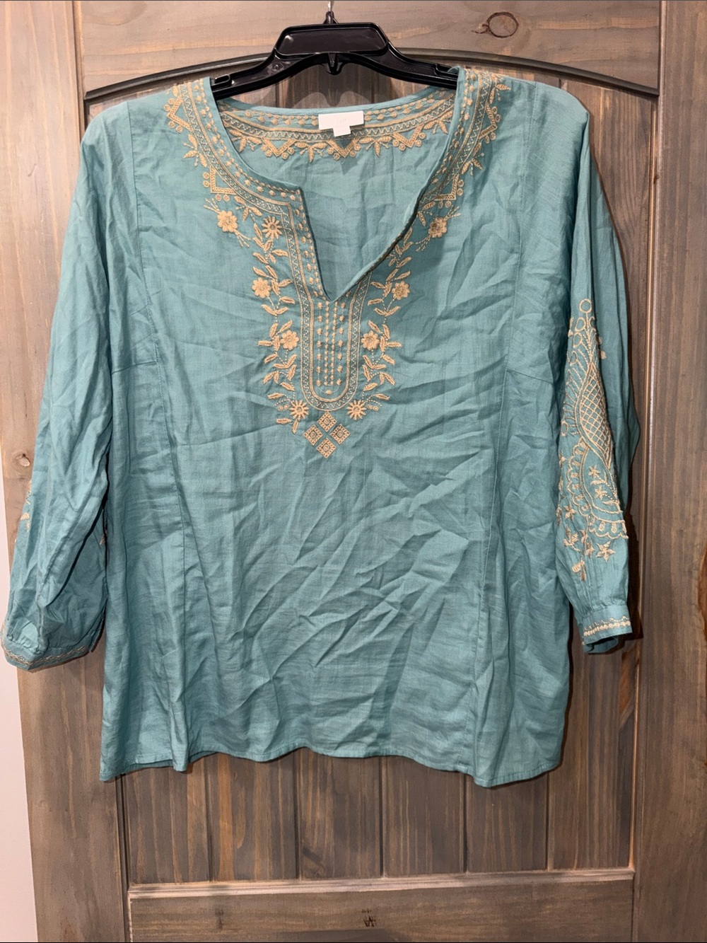 J. Jill Teal Embroidered V-Neck Tunic - Picture 4 of 7